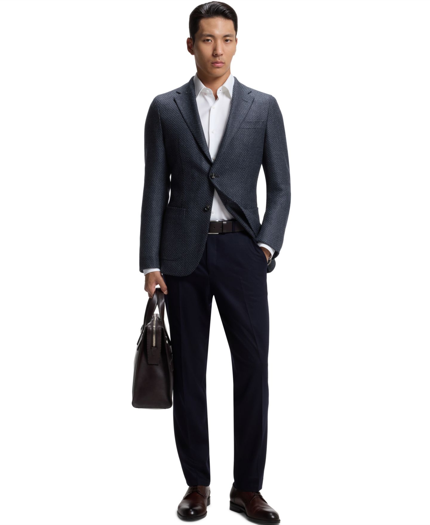 Мужская куртка Hugo Boss BOSS by Patterned Wool Slim-Fit, цвет: Тёмный синий — фото 4