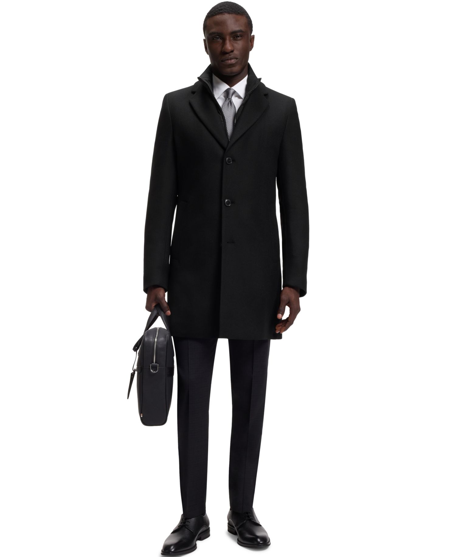 BOSS by Men's Hyde Slim-Fit Wool-Blend Zip-Up Inner Overcoat