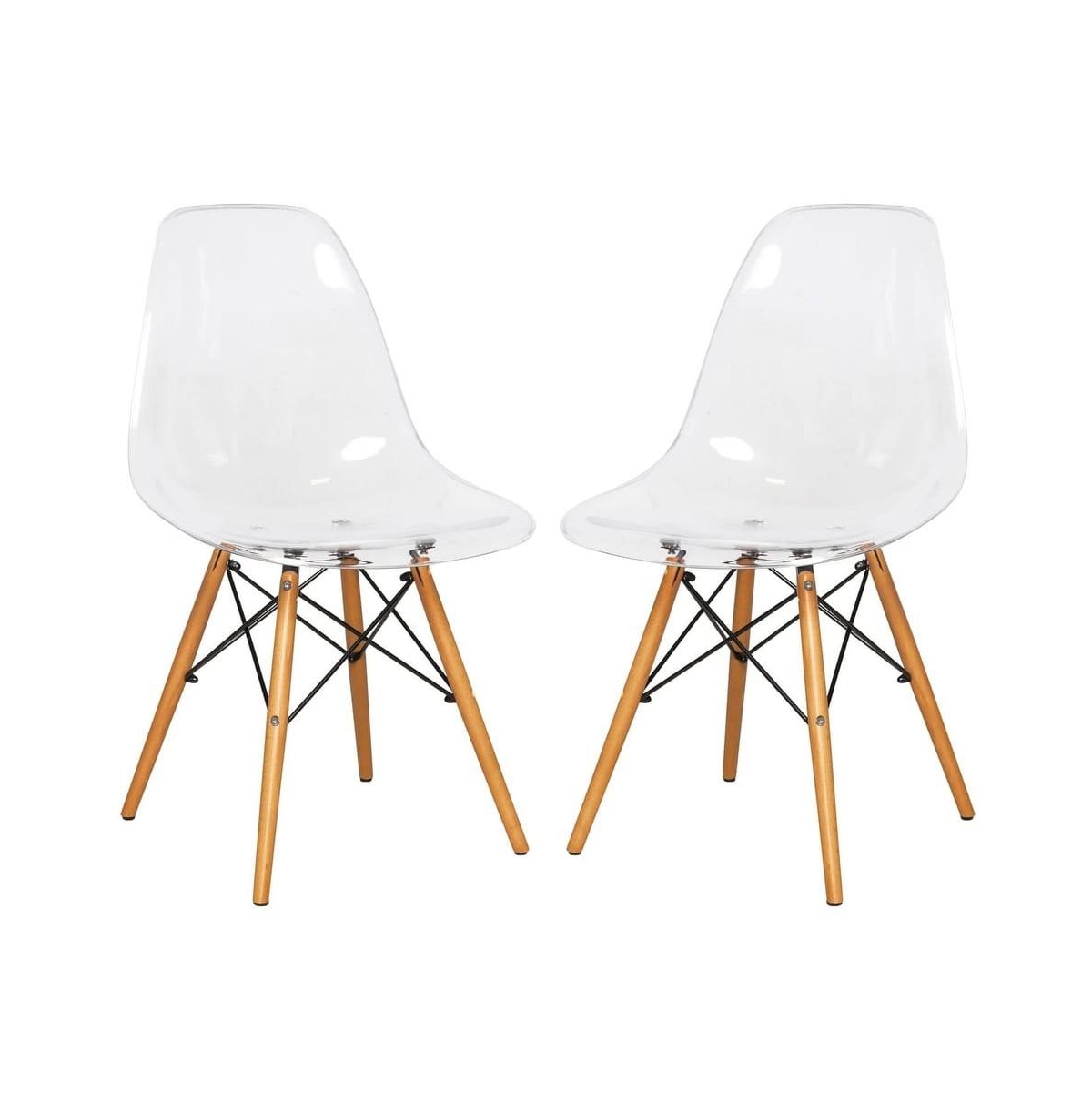 LeisureMod Dover Plastic Molded Dining Side Chair, Set of 2 - Clear