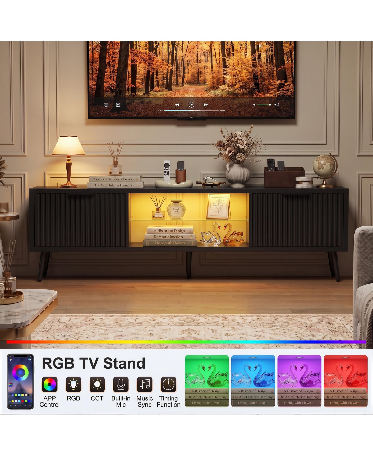 Aheaplus Tv Stand Media Console Table with Power Outlet for 30-60"