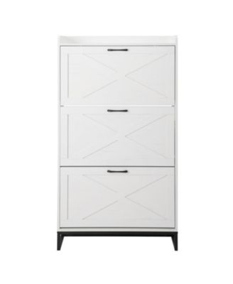 Barn Door Shoe Cabinet with 3 Flip Drawers and Top Storage Shelf