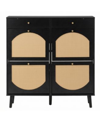 Rattan Shoe Cabinet with 2 Drawers and 4 Flip Drawers