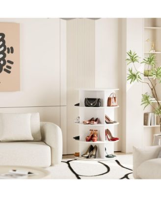4 Tier Rotating Shoe Rack Tower, Revolving Shoe Rack Storage, Round Carousel Vertical Handbag and Shoe Organizer