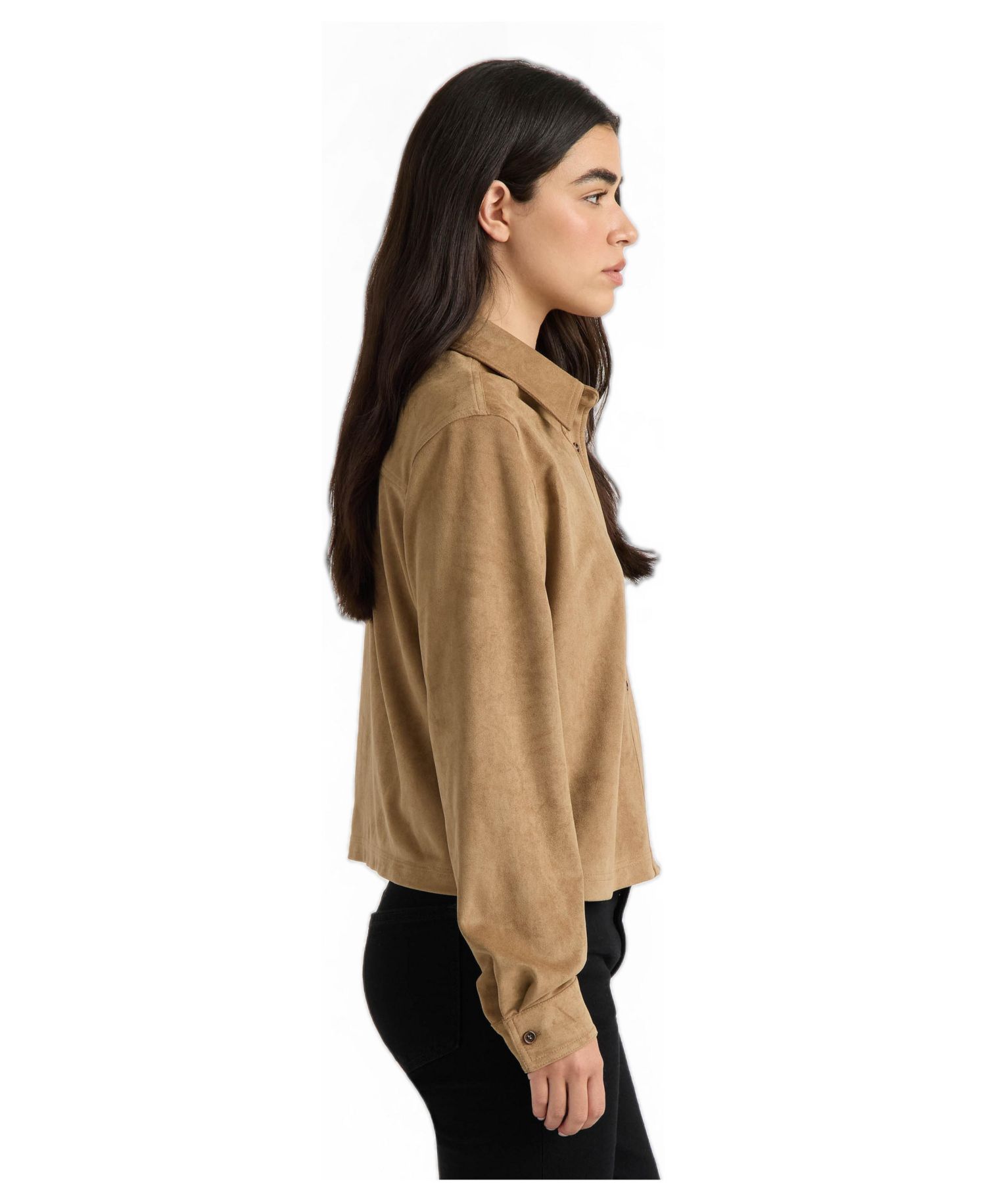 Women's Cropped Button-Down Faux Suede Shirt