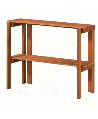 2-Tier Slatted Wood Shoe and Plant Stand with Folding Design