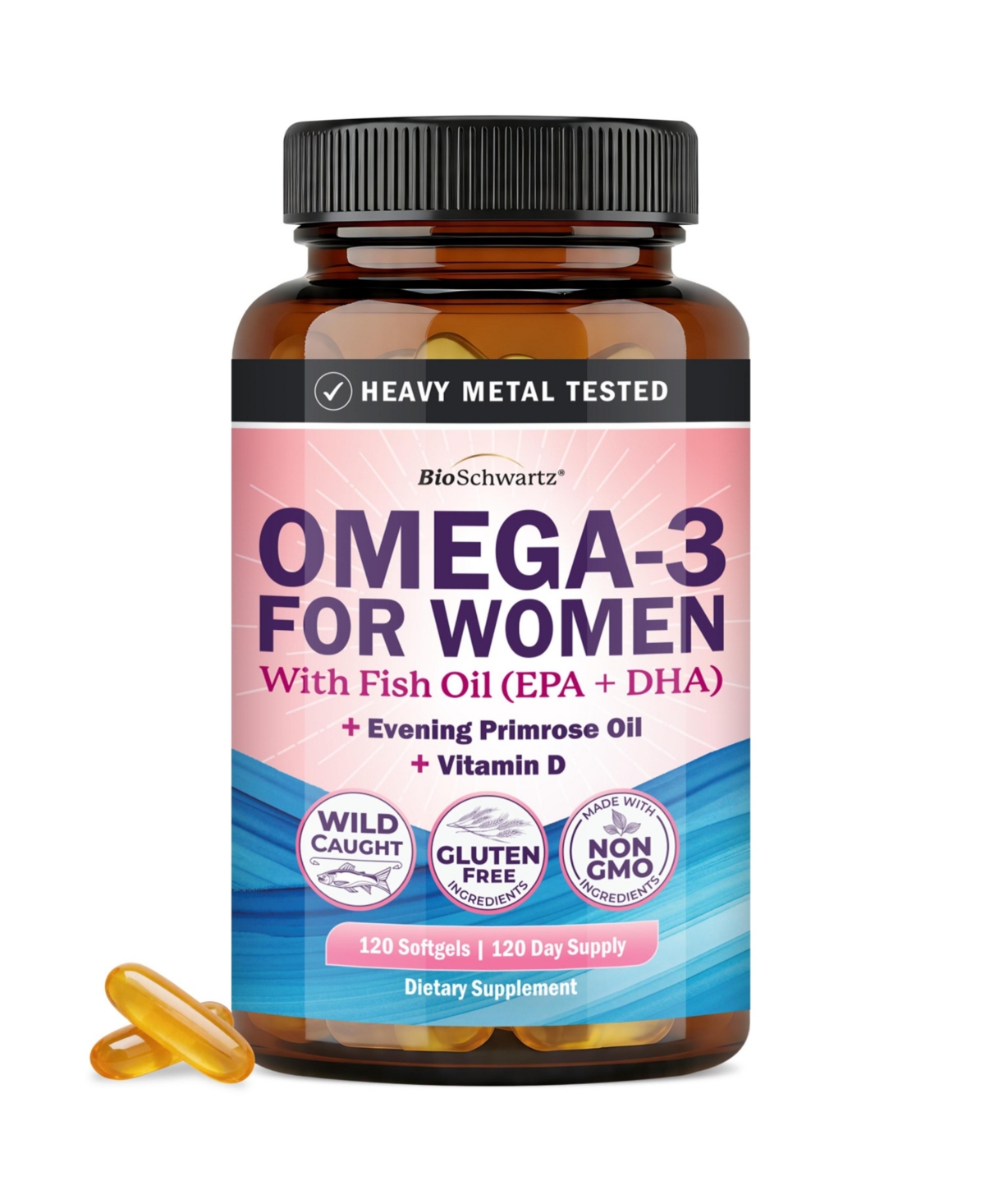 BioSchwartz Fish Oil Omega-3 Supplement for Women with Epa, Dha, Evening Primrose Oil, Vitamin D and Vitamin E, 120 Softgels