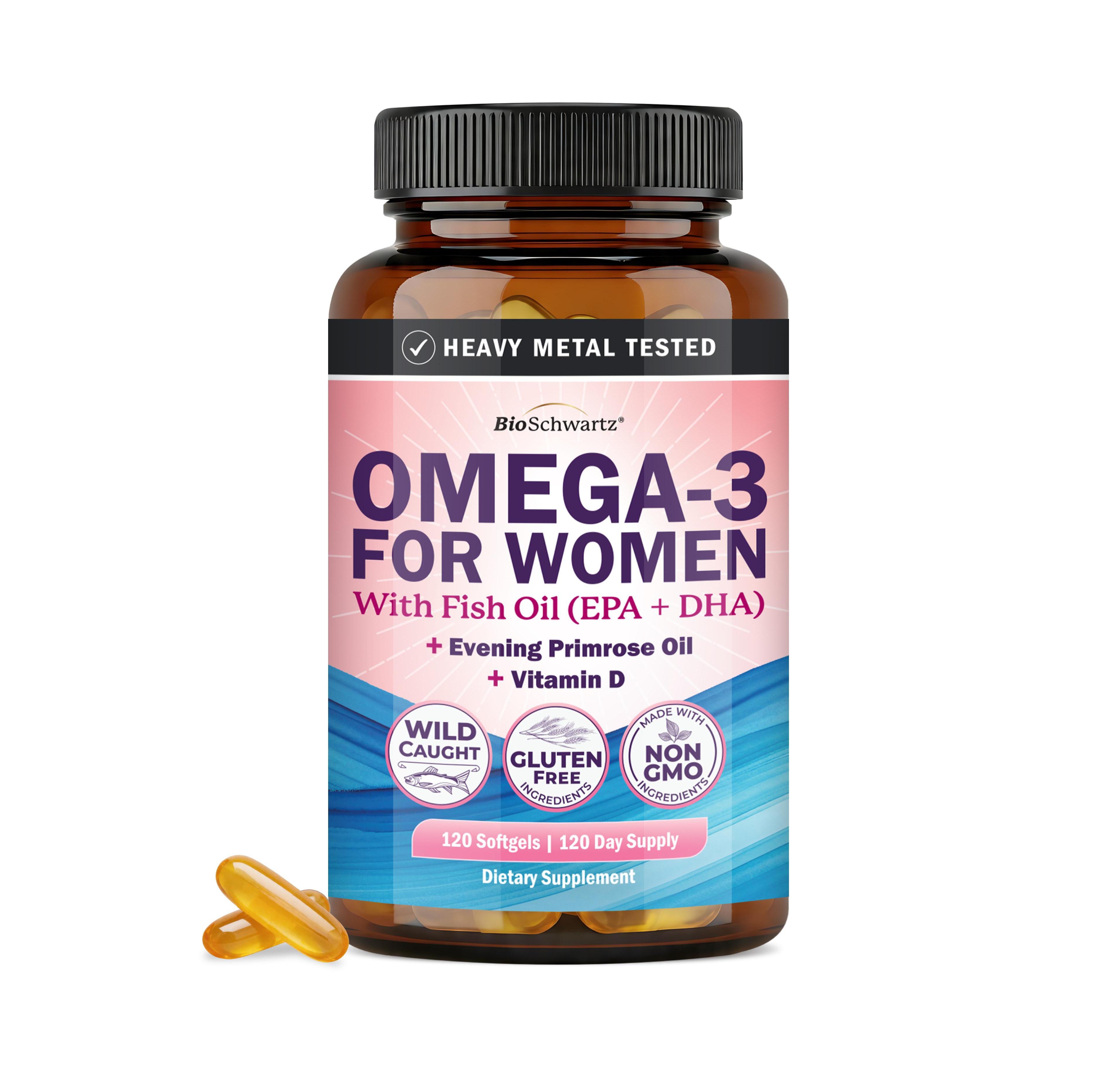 BioSchwartz Fish Oil Omega-3 Supplement for Women with Epa, Dha, Evening Primrose Oil, Vitamin D and Vitamin E, 120 Softgels