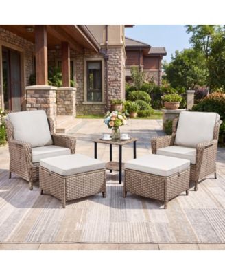 5Piece Patio Furniture Sets Rattan Patio Chair Set of 5 Outdoor with Coffee Glass Table and Ottoman for Yard Backyard Lawn