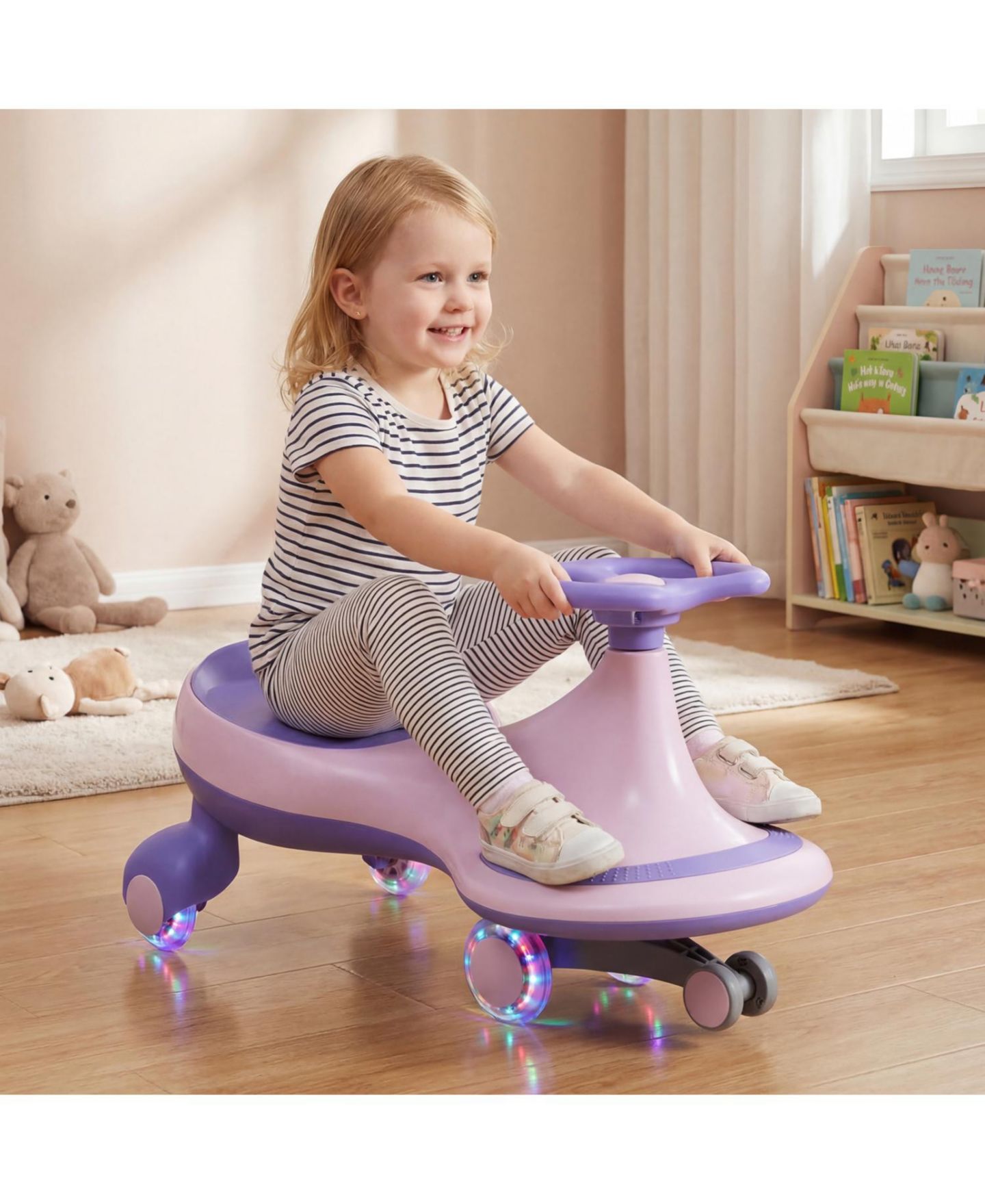 Детская игрушка Mecale Wiggle Car 27" Flashing Wheels Ride-On Toy, 110-lb Capacity, от 2 лет, цвет: Фиолетовый — фото 1