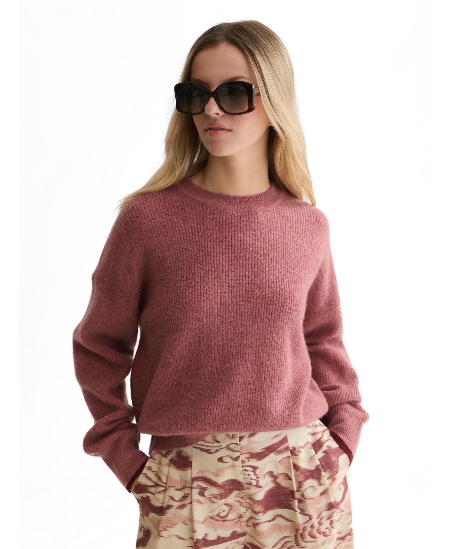 Women's Fuzzy Wool-Blend Relaxed-Fit Crewneck Pullover
