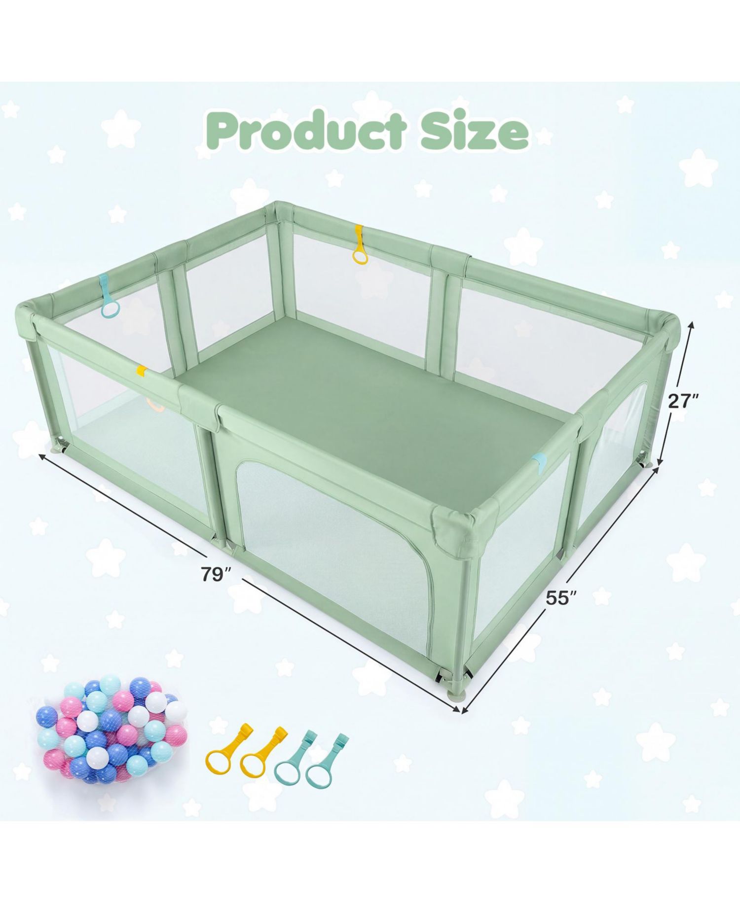 Large Portable Baby Playpen with 50 Ocean Balls