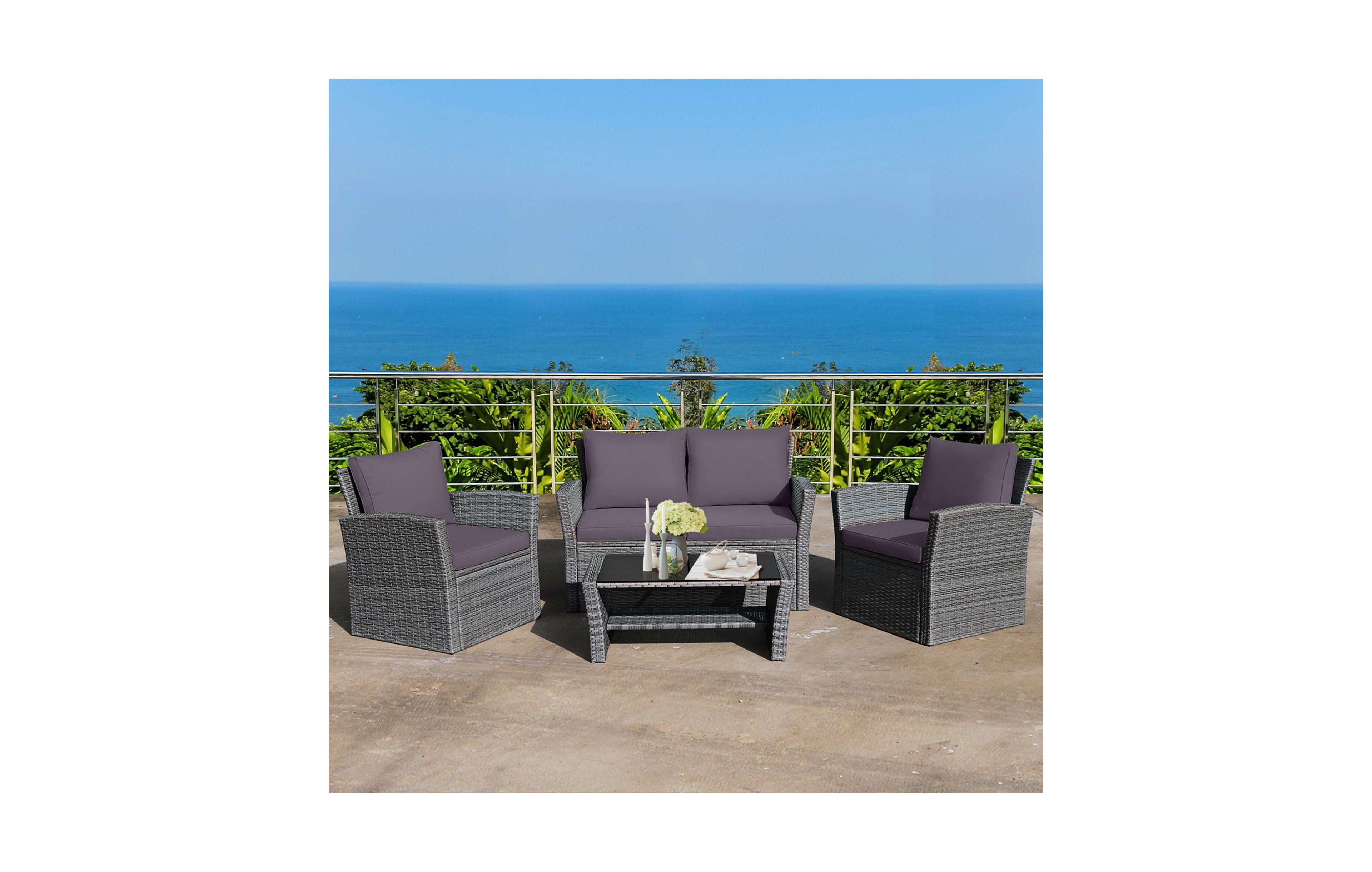 Costway 4Piece Patio Rattan Furniture Set Sofa Table With Storage Shelf