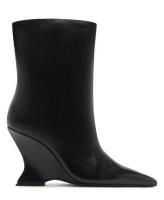 black booties for dresses Schutz Women's Siena Wedge Dress Size:Y/7/8 7.2 shaft height Black and Gold Silk m