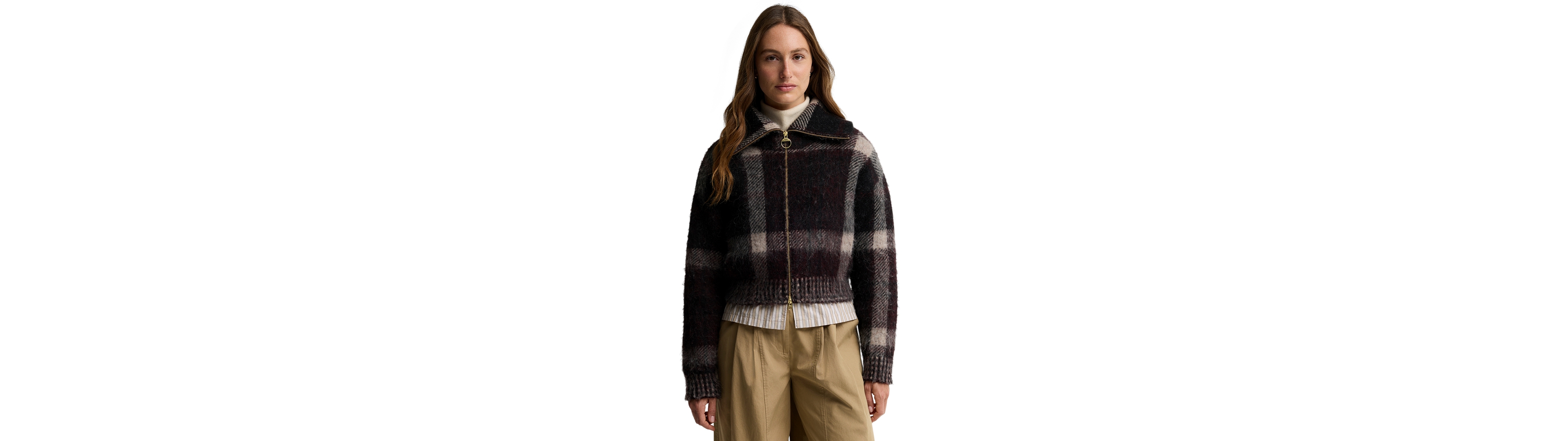 Barbour Women's Carville Alpaca Wool-Blend Tartan Jacquard Funnel Neck Cardigan