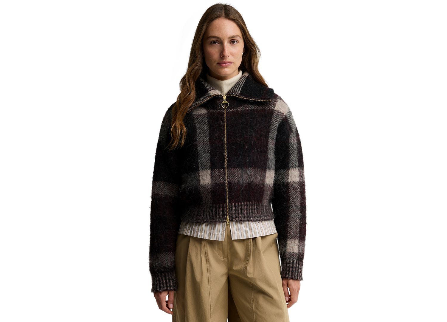 Women's Carville Alpaca Wool-Blend Tartan Jacquard Funnel Neck Cardigan