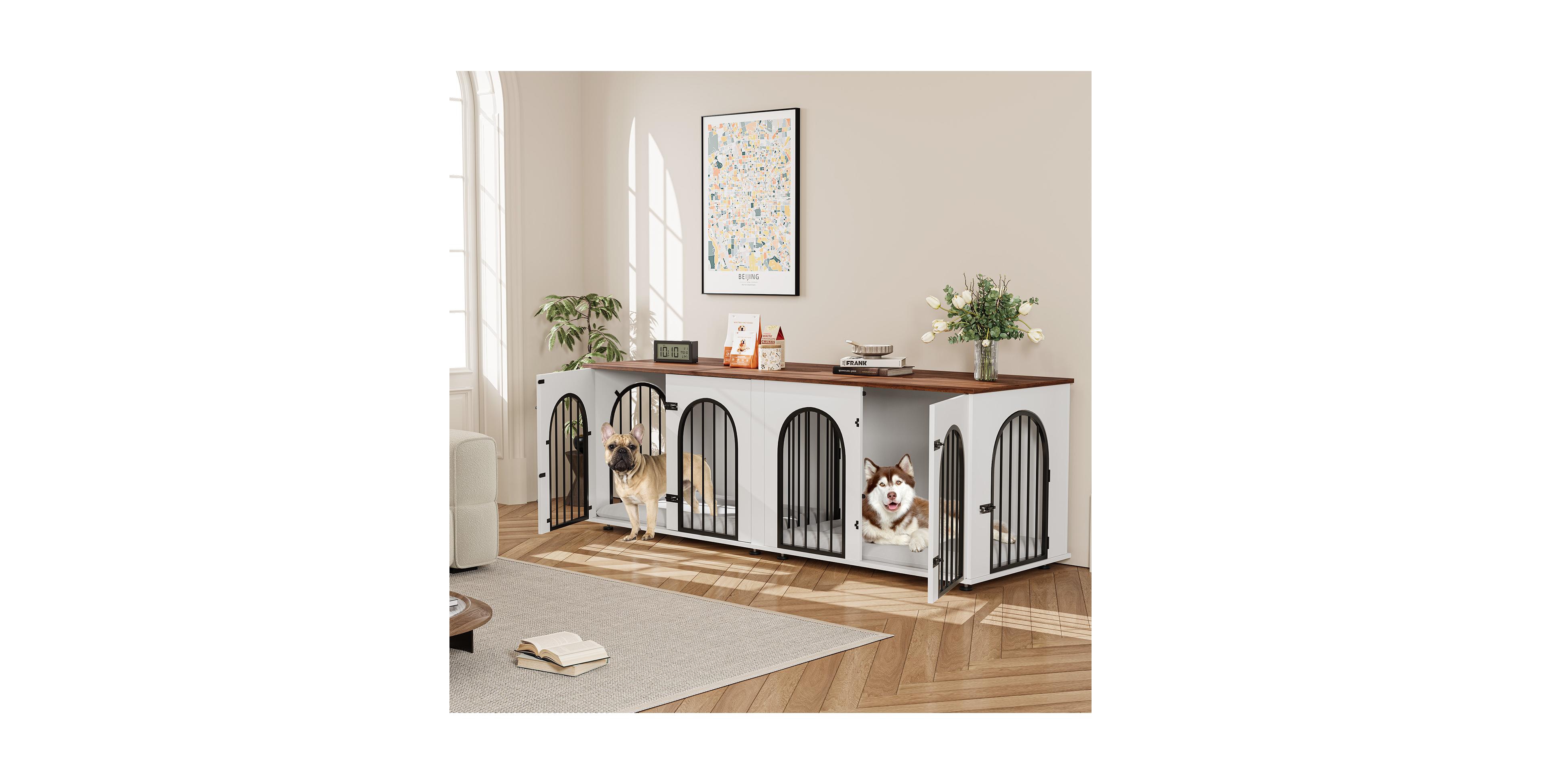 gaomon 71" Dog Kennel Furniture – Large Crate with Removable Divider and Cushions, Tv Stand for Large and Medium Dogs