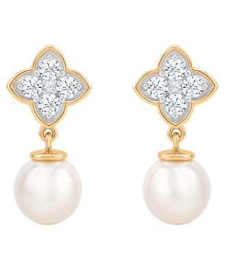 Cultured Freshwater Pearl & Lab-Grown Sapphire Necklace and Drop Earrings in 14k Yellow Gold-Plated Over Sterling Silver