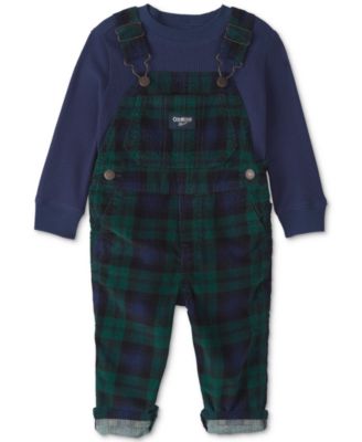 Baby Boys' Plaid Thermal Long-Sleeve Top and Overalls Set