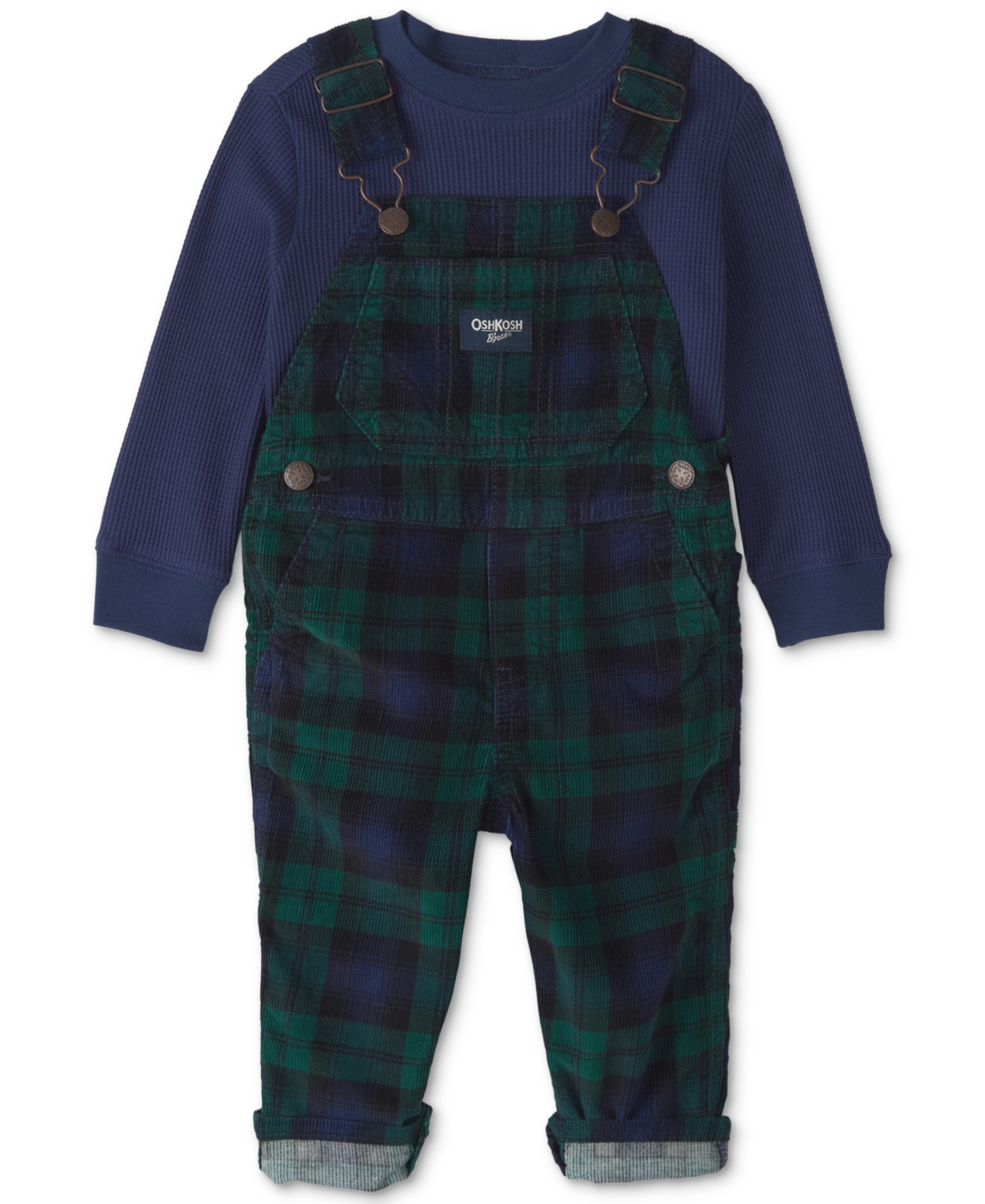 Osh Kosh Baby Boys' Plaid Thermal Long-Sleeve Top and Overalls Set