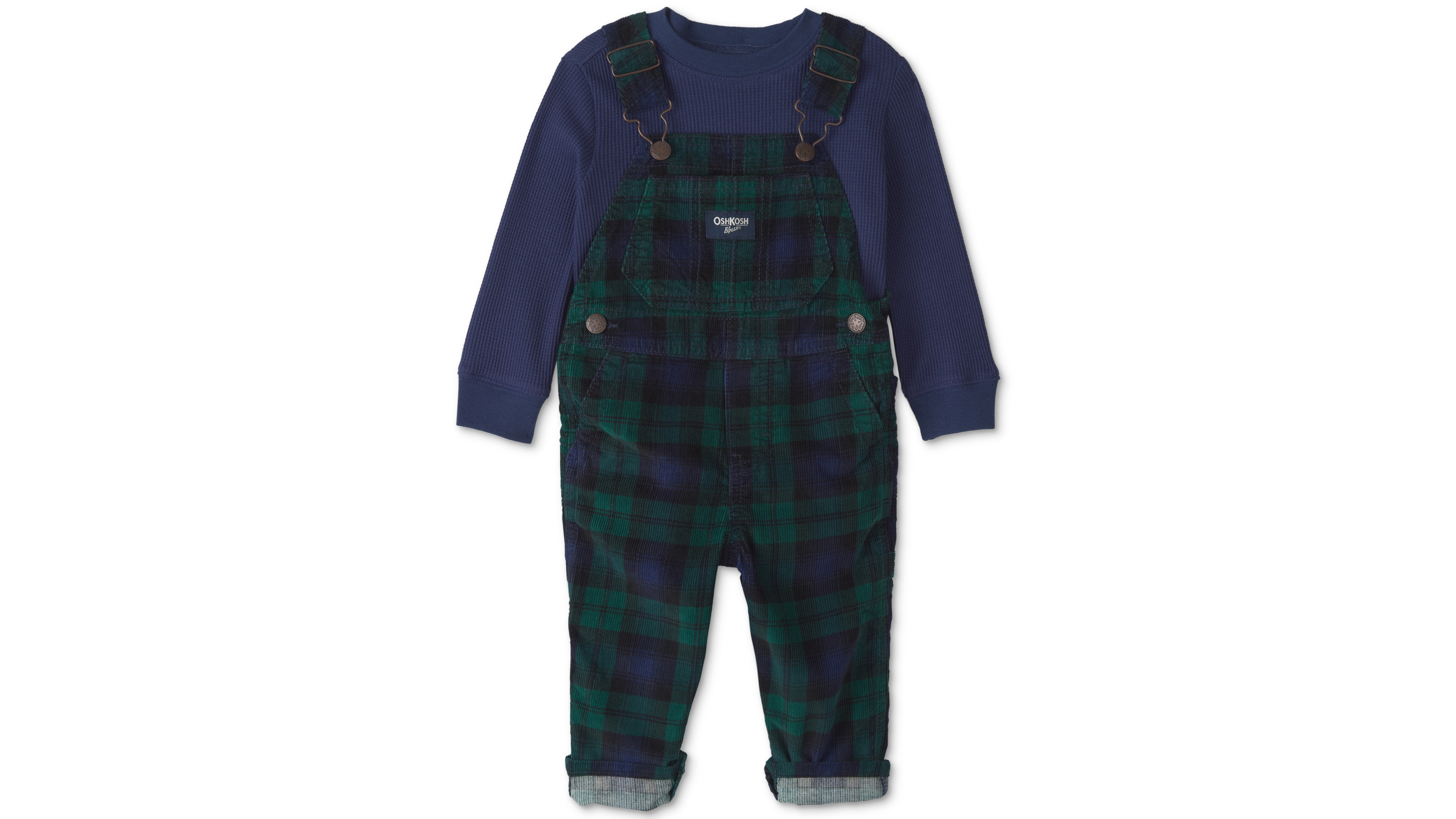 Osh Kosh Baby Boys' Plaid Thermal Long-Sleeve Top and Overalls Set