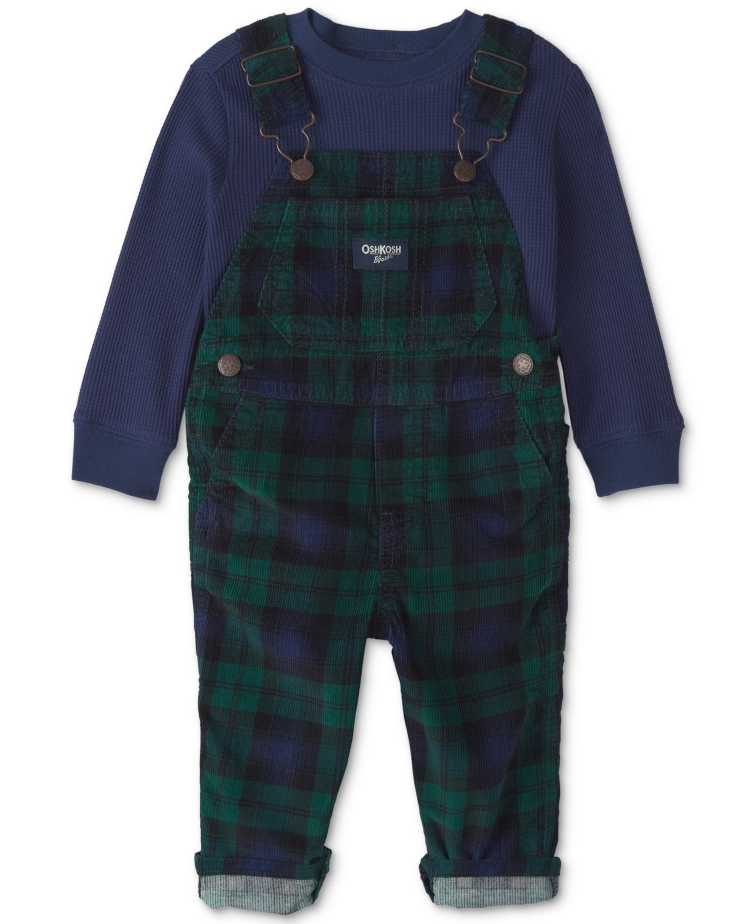 Baby Boys' Plaid Thermal Long-Sleeve Top and Overalls Set