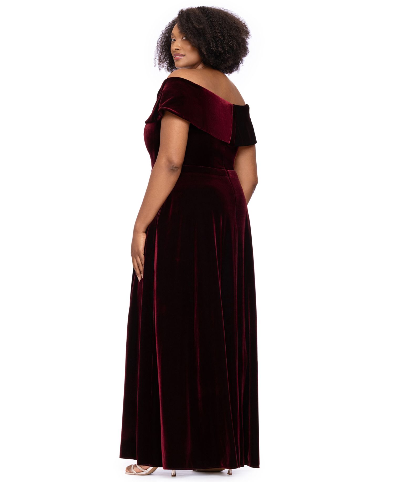 Plus Size Velvet Off-the-Shoulder A-Line Gown