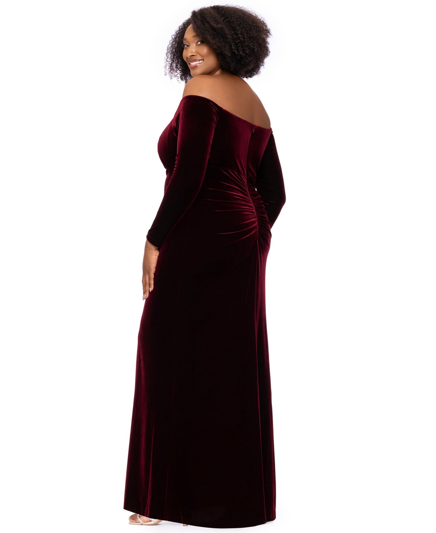 Plus Size Off-the-Shoulder Velvet Long-Sleeve Gown
