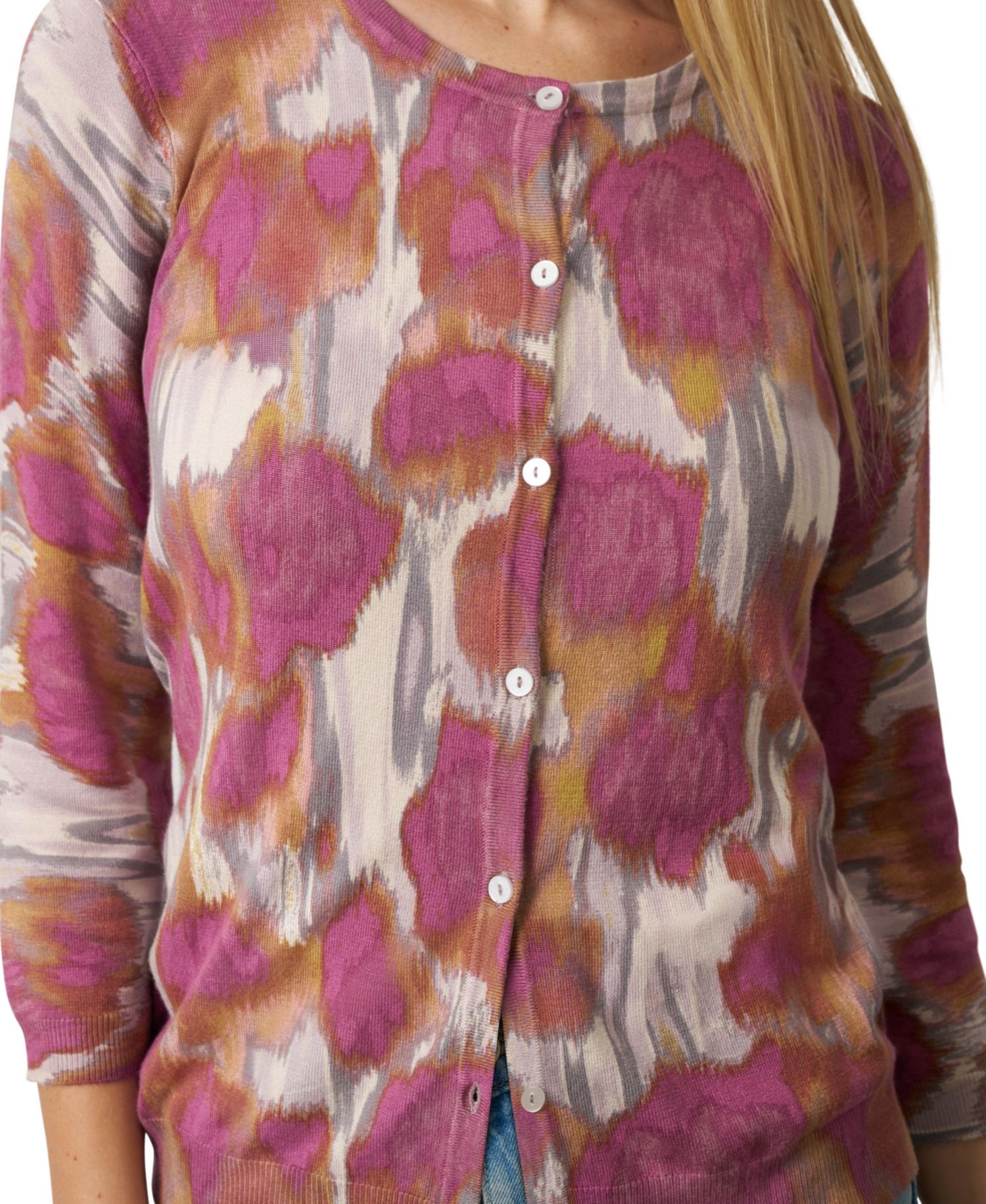 Women's Floral Animal Print 3/4-Sleeve Crewneck Cardigan