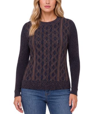 Women's Cable-Knit Diamond-Pattern Crewneck Sweater
