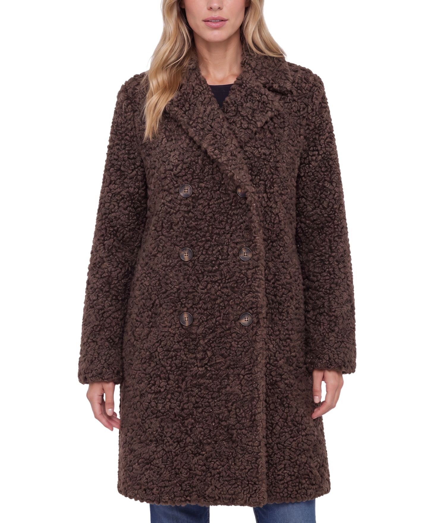 Женское пальто Liverpool Los Angeles Double-Breasted Teddy Faux Shearling, цвет: Коричневый — фото 1