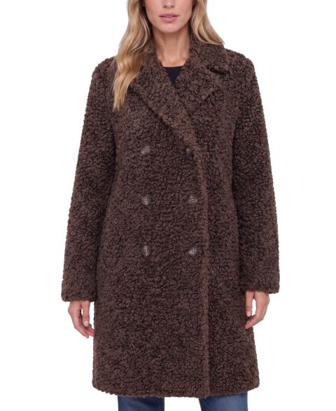 Женское пальто Liverpool Los Angeles Double-Breasted Teddy Faux Shearling, цвет: Коричневый