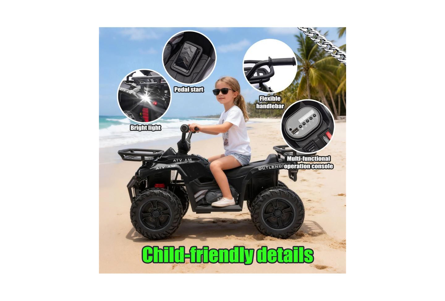 Детская игрушка YOBTOP 24V Dual Motor Off-Road Ride-On ATV, Ages 3-5, цвет: Чёрный — фото 7