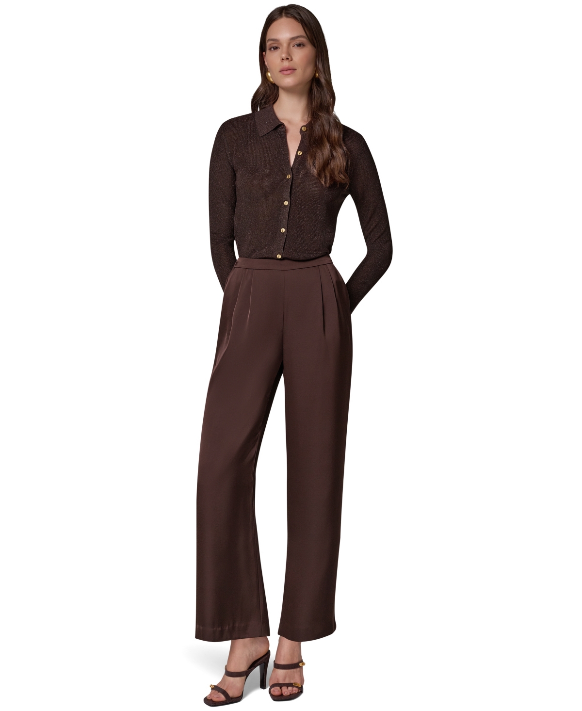 Donna Karan New York Petite High-Rise Wide-Leg Satin Pants