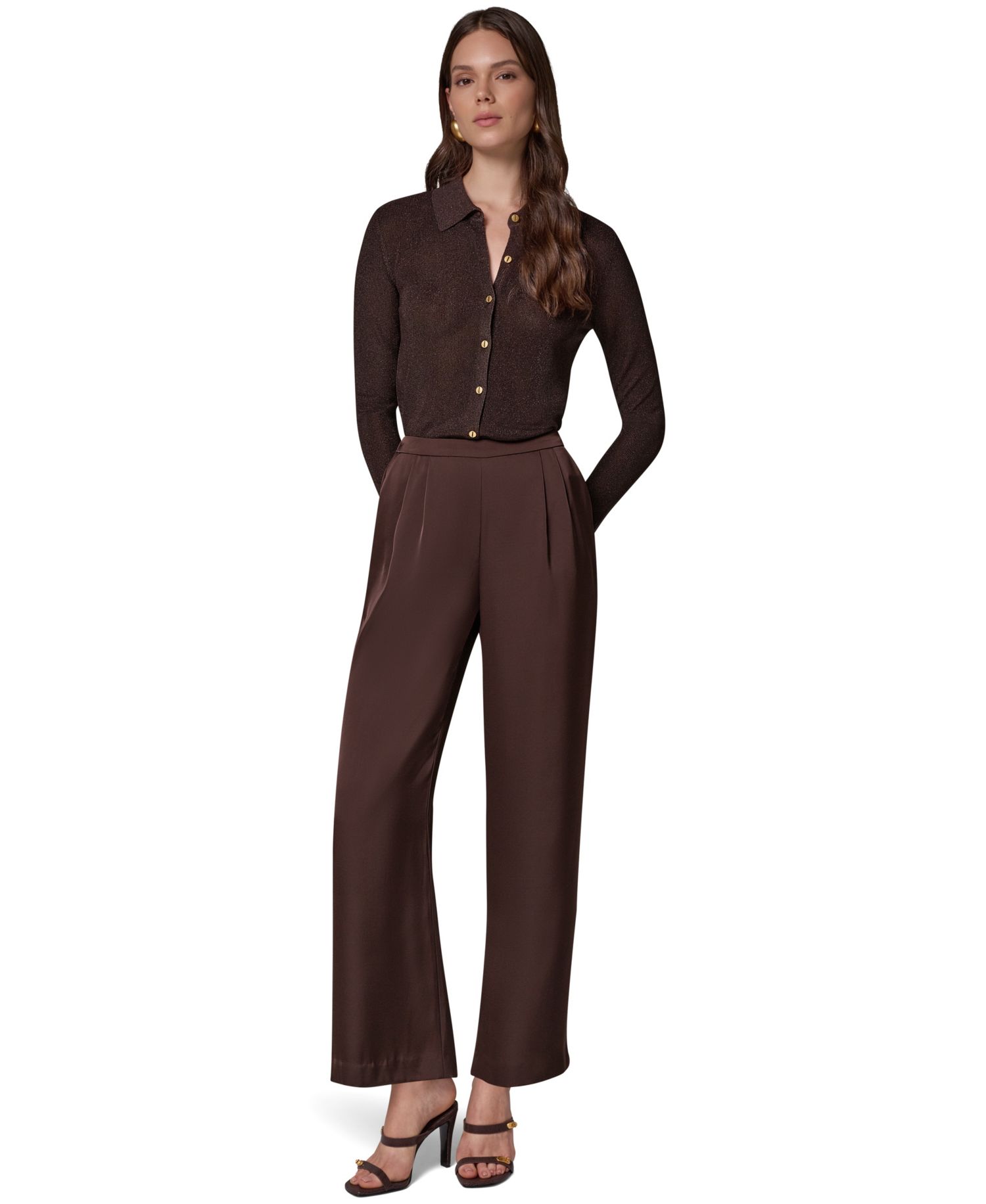 Petite High-Rise Wide-Leg Satin Pants