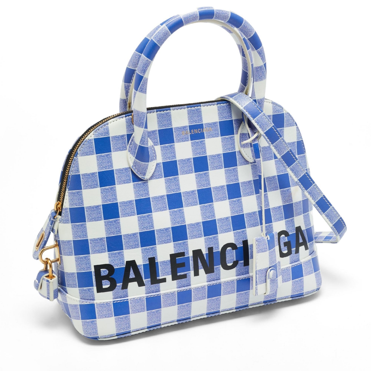 Pre-Owned Balenciaga Women's Ville Small Gingham Leather Satchel