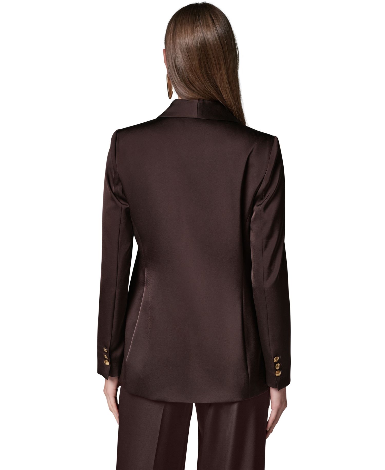 Petite Satin Shawl Lapel Shoulder-Padded Blazer