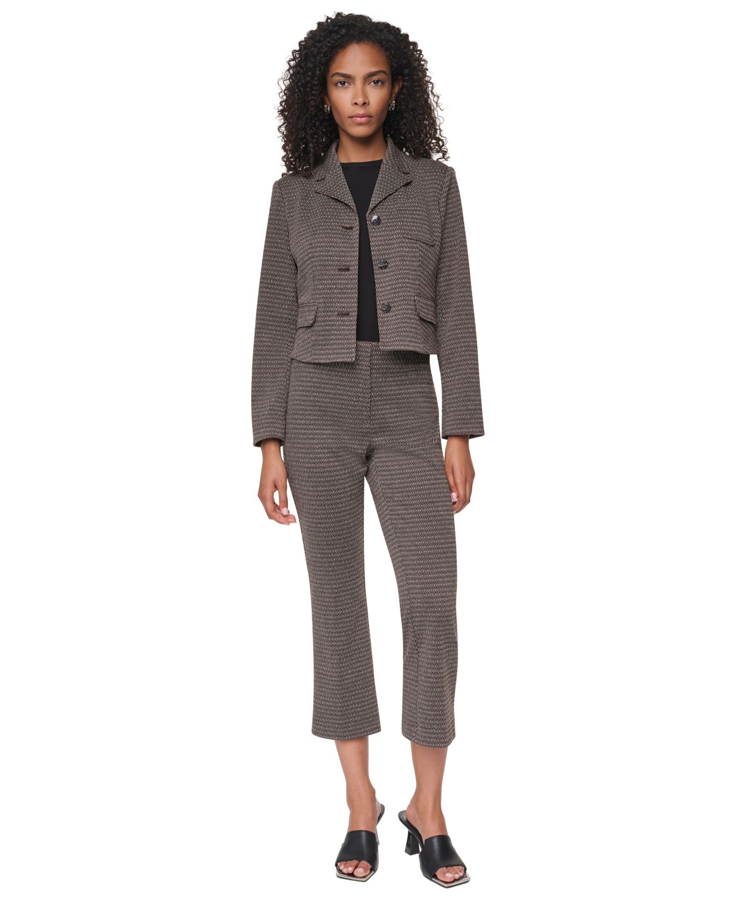 Petite Knit Diamond Jacquard Cropped Blazer
