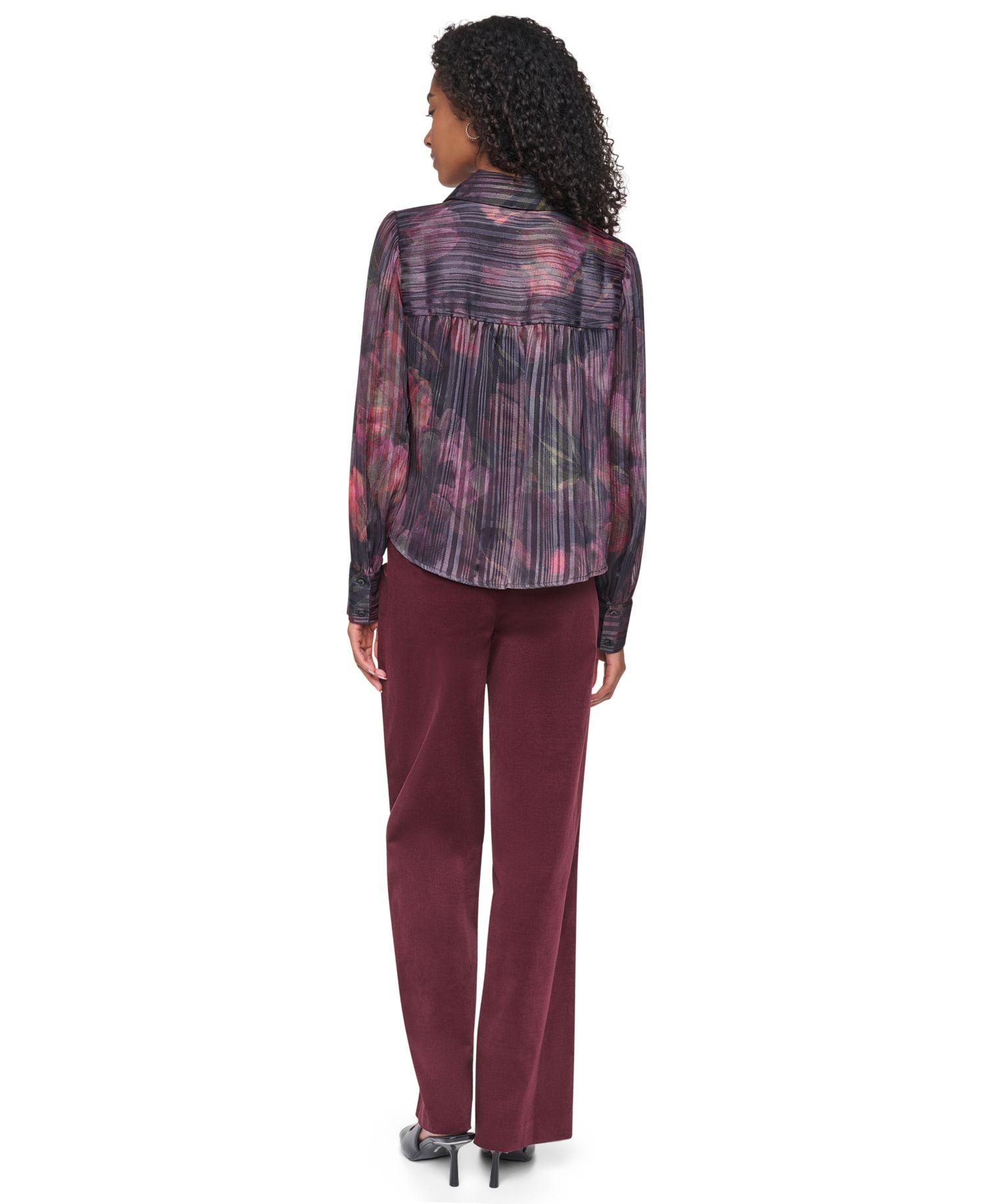 Petite Puff-Sleeve Button-Front Blouse