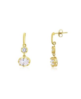 CZ Double Drop Prong Earrings 14K Gold-Plated Sterling Silver