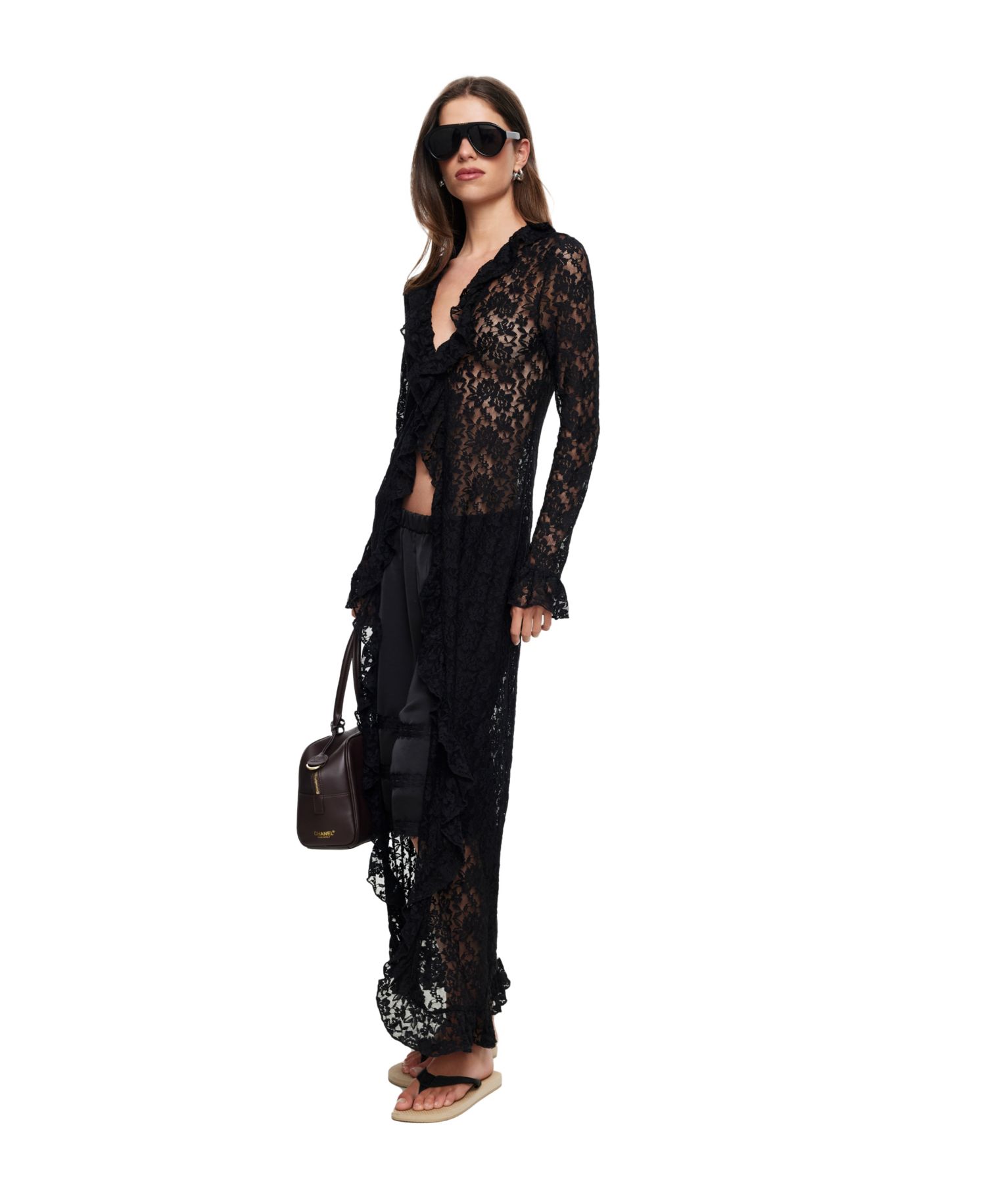 Women's Long Nights Long-Sleeve Lace V-Neck Maxi Dress