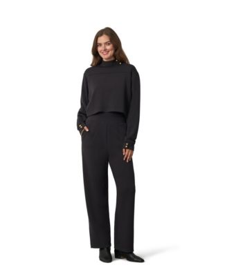 Women's Rib-Knit Mock Neck Shell, Overlay, and Pants 3-Piece Set