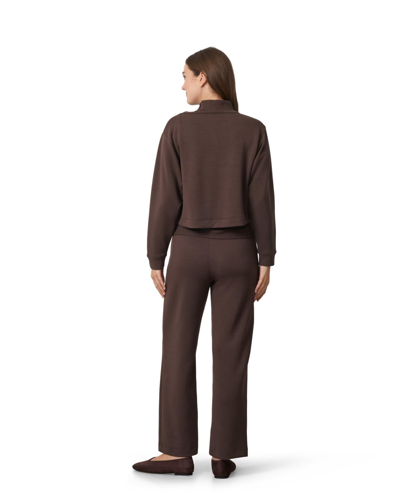 Cable & Gauge Women's Rib-Knit Mock Neck Shell, Overlay, and Pants 3-Piece Set, цвет: Шоколадный коричневый — фото 3