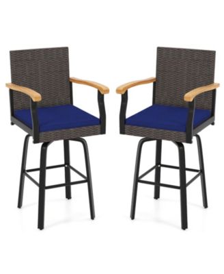 2Piece 29'' Outdoor 360-Degree Swivel Bar Stool w/Cushion Acacia Wood Armrests Footrest