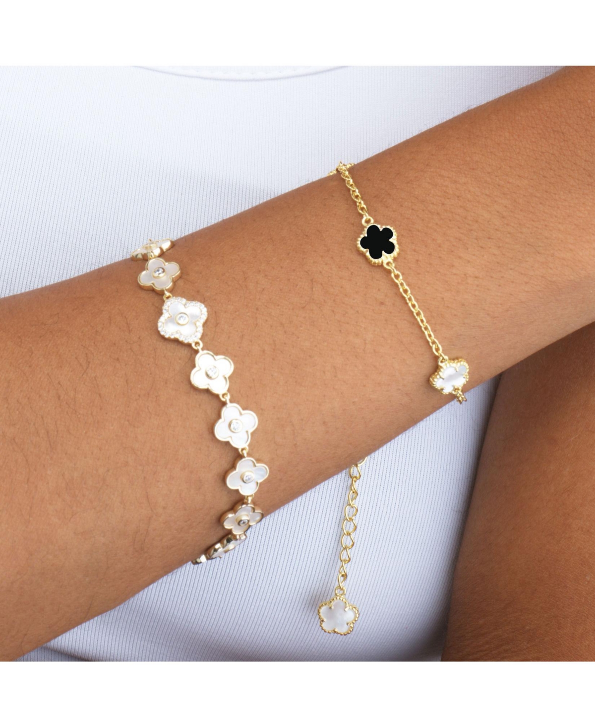 The Lovery Mother of Pearl and Onyx Spring Flower Bracelet 14K Gold-Plated Sterling Silver