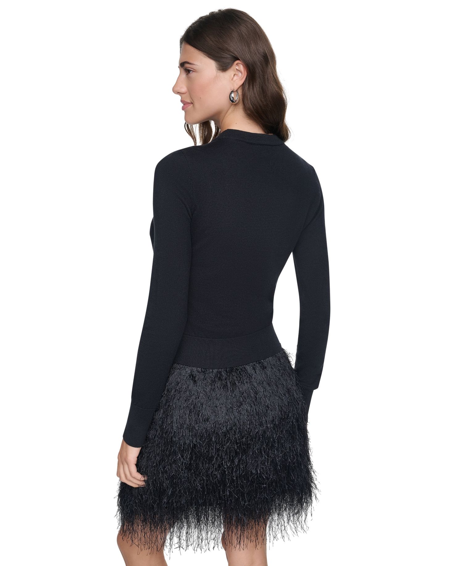 Women's Double V-Neck Mesh Window Detail Long-Sleeve Pullover