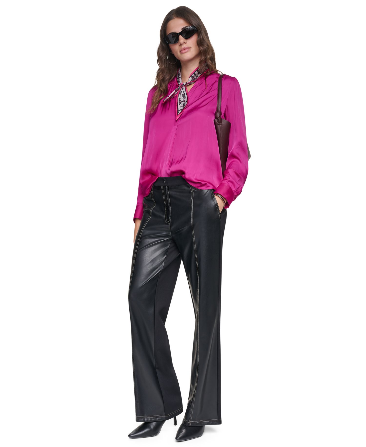 Women's Long-Sleeve V-Neck Regular-Fit Blouse
