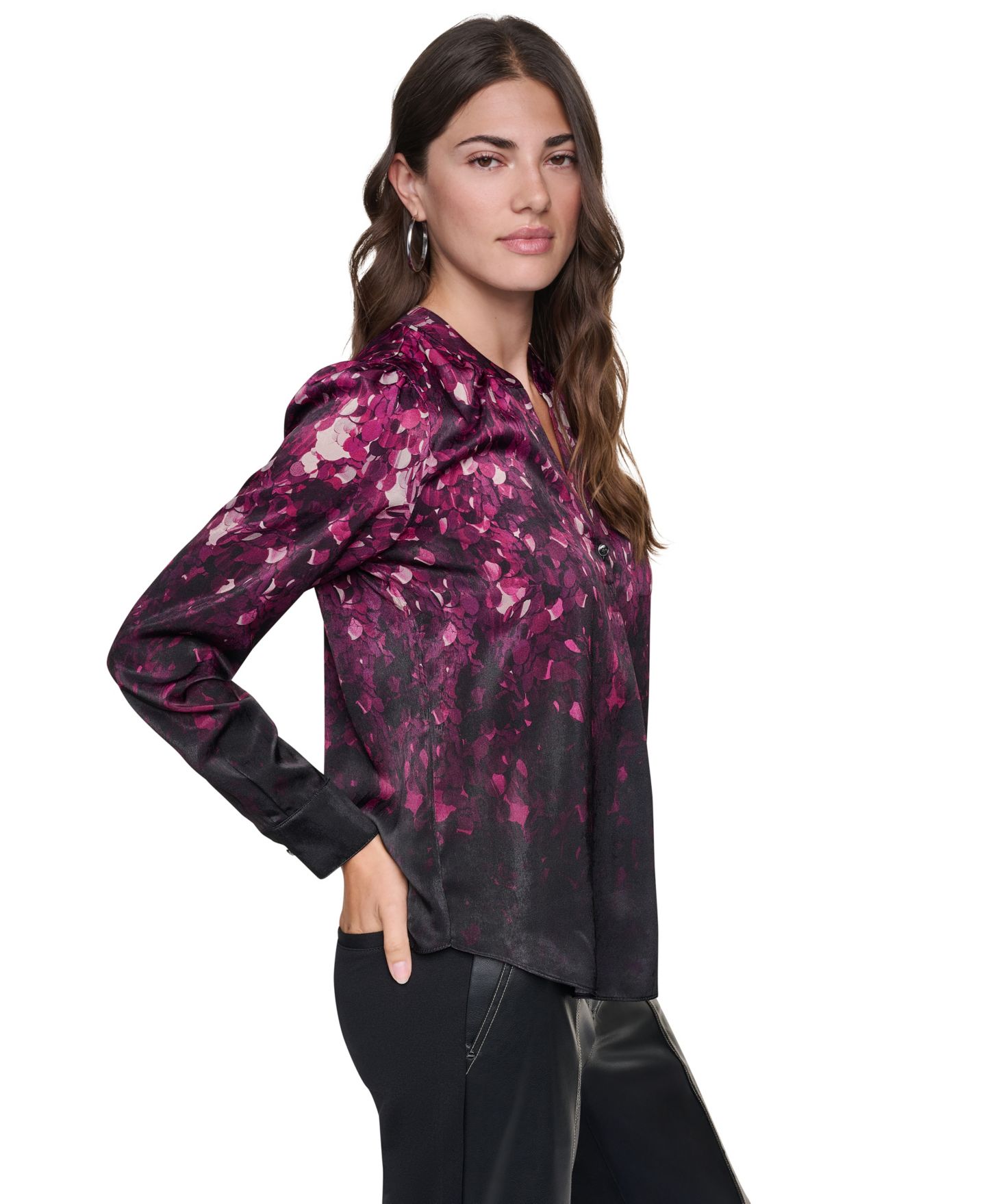 Женская блузка DKNY Long-Sleeve Printed Satin Blouse, цвет: Paillette Ombre — фото 5