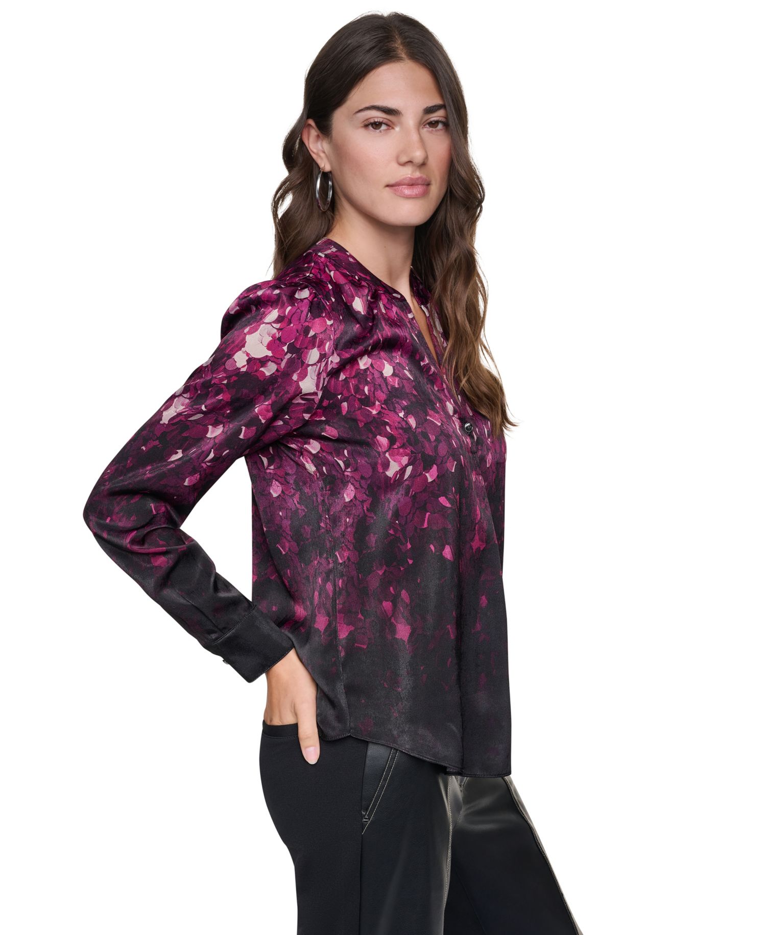 Women's Long-Sleeve Printed Satin Blouse