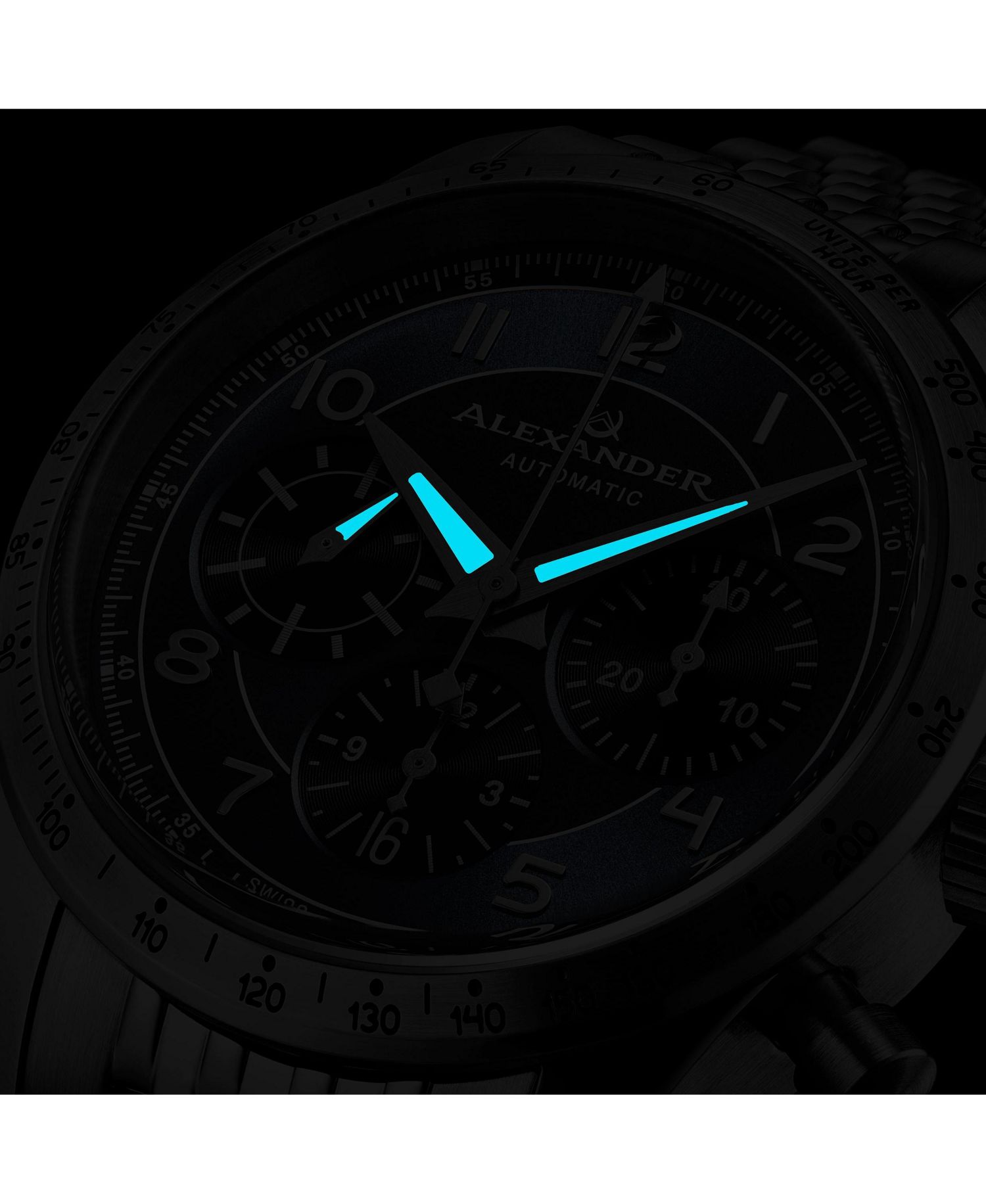 Megalos Men's Swiss Automatic Chronograph 43mm Silver Tone Stainless Steel Case Blue Dial Sapphire Crystal 100M Water Resistant