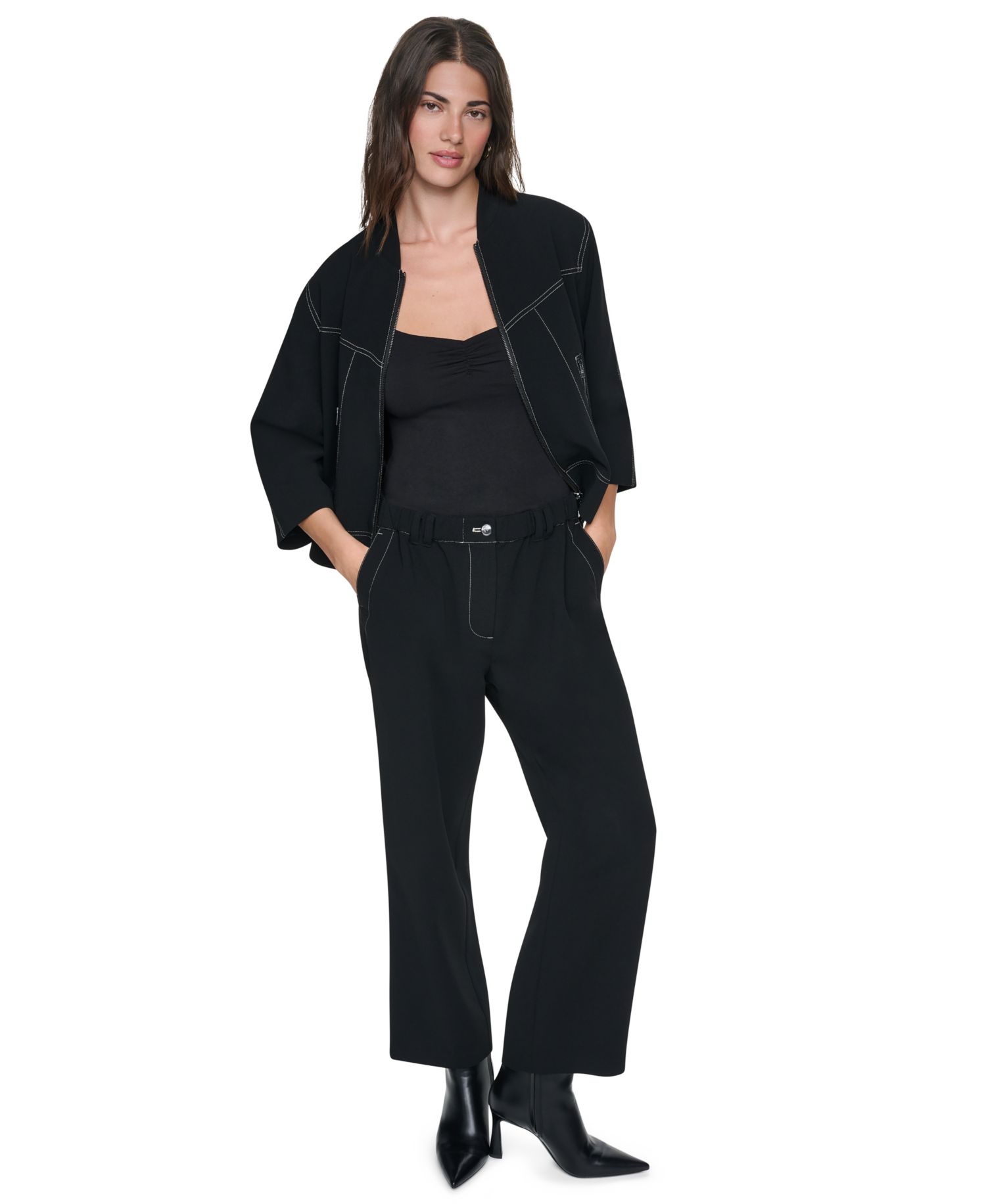 Women's 3/4-Sleeve Contrast-Stitch Cropped Jacket